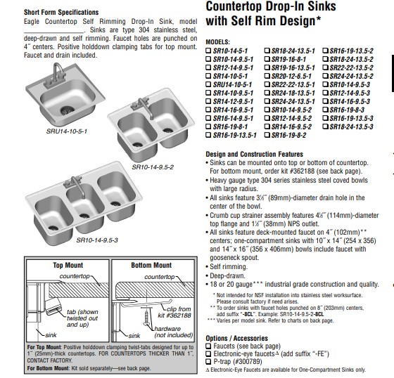 Compartment sinks, countertop drop-in